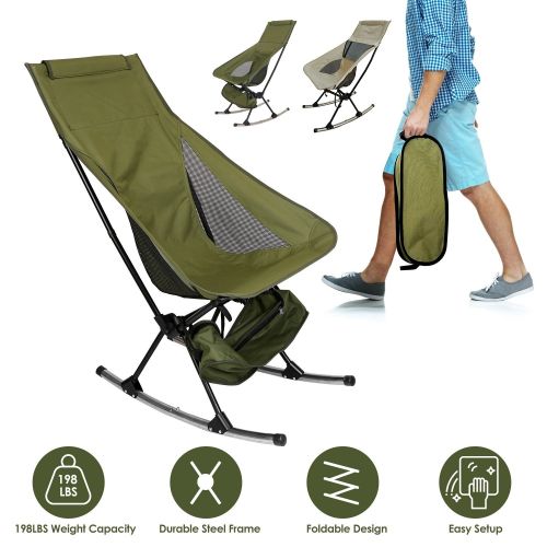 Portable Camping Rocking Chair 198LBS Weight Capacity Included Carry Bag High Back Rocker Chair For Patio Fishing Beach Lawn Travel Portable Camping Rocking Chair 198LBS Weight Capacity Included Carry Bag High Back Rocker Chair For Patio Fishing Beach Lawn Travel